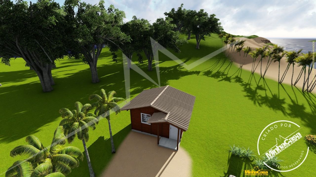 Vista aérea elevada da casa PD Penha em madeira pinus autoclave