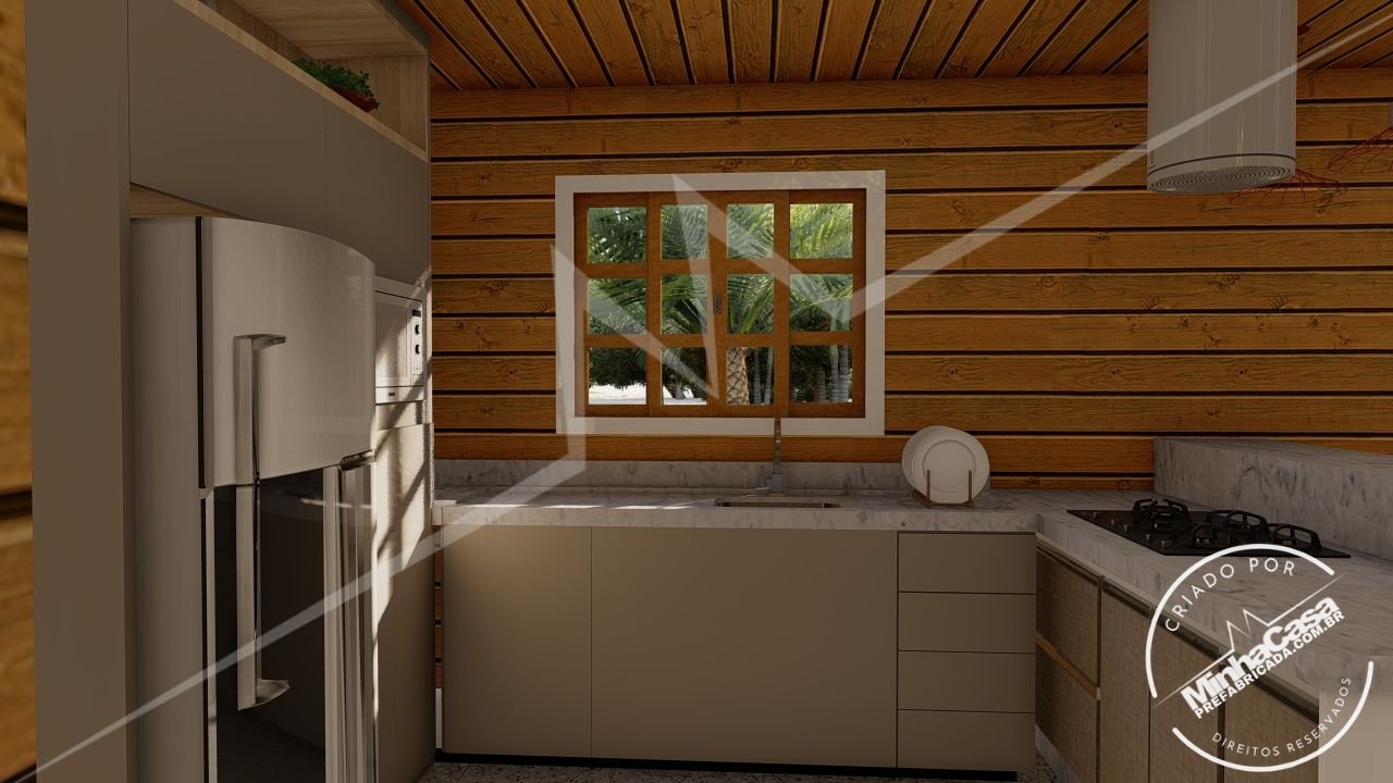 POP 2.1 de 68,31m² — Cozinha em outro ângulo POP 2.1 de 68,31m² pré-fabricado em madeira pinus autoclave — cozinha em outro ângulo