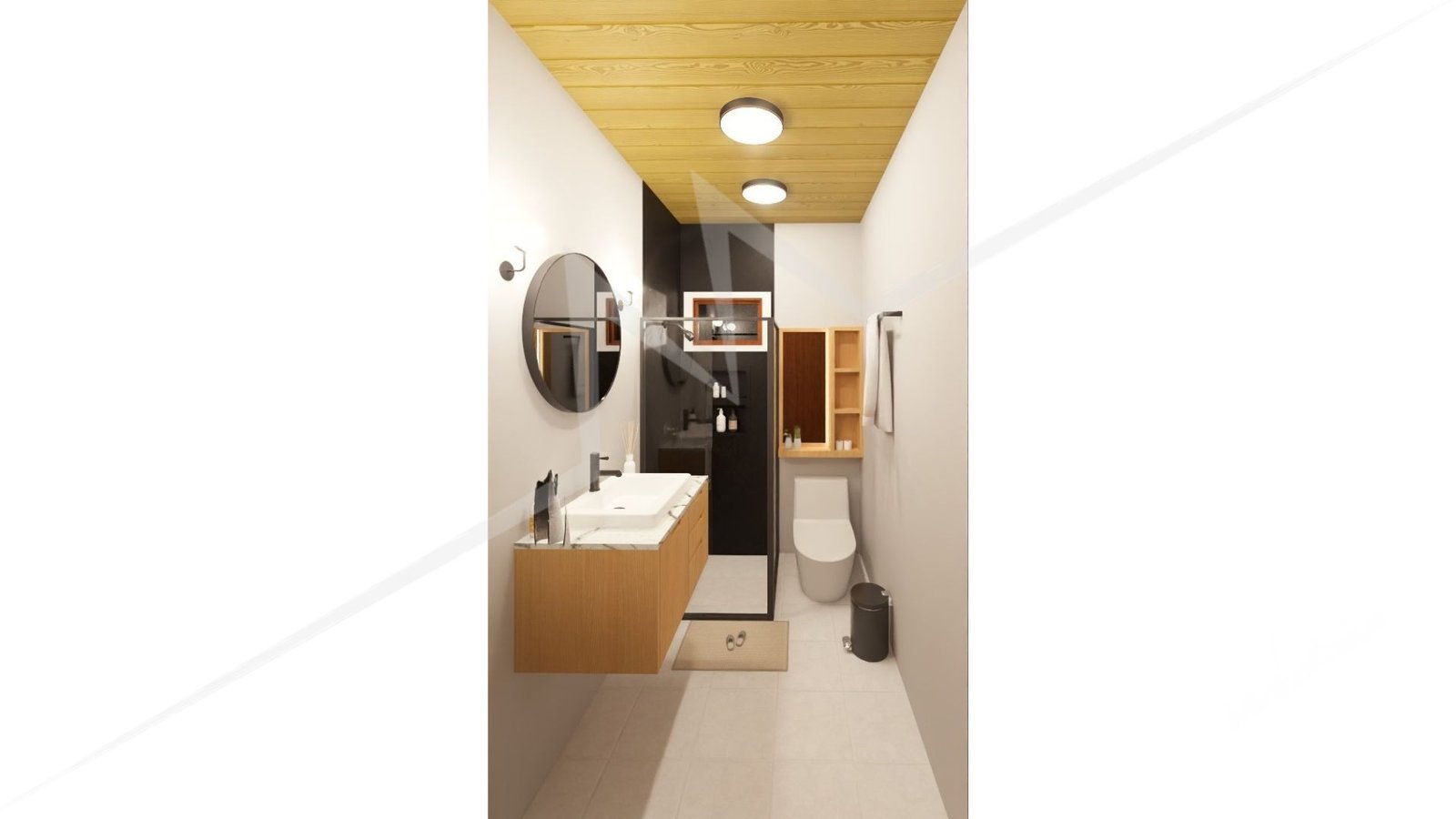 PD Balneário Piçarras de 66,29m² — Banheiro em outro ângulo PD Balneário Piçarras de 66,29m² pré-fabricado em madeira pinus autoclave — banheiro em outro ângulo