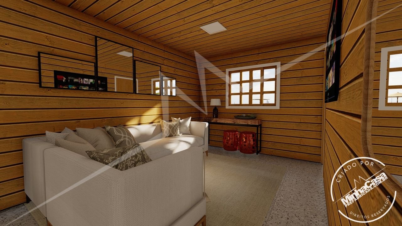 POP 2.1 de 68,31m² — Sala em foco POP 2.1 de 68,31m² pré-fabricado em madeira pinus autoclave — sala em foco