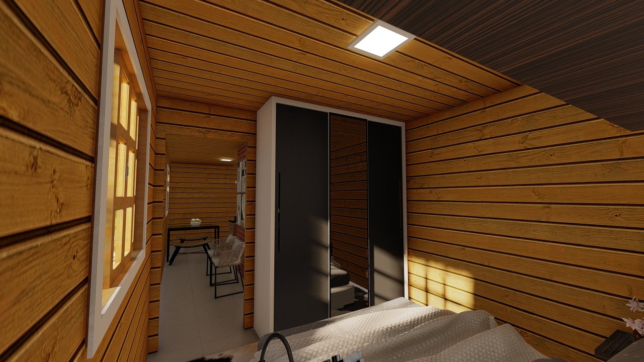 POP 1.1 de 31,5m² — Quarto em detalhe POP 1.1 de 31,5m² pré-fabricado em madeira pinus autoclave — quarto em detalhe