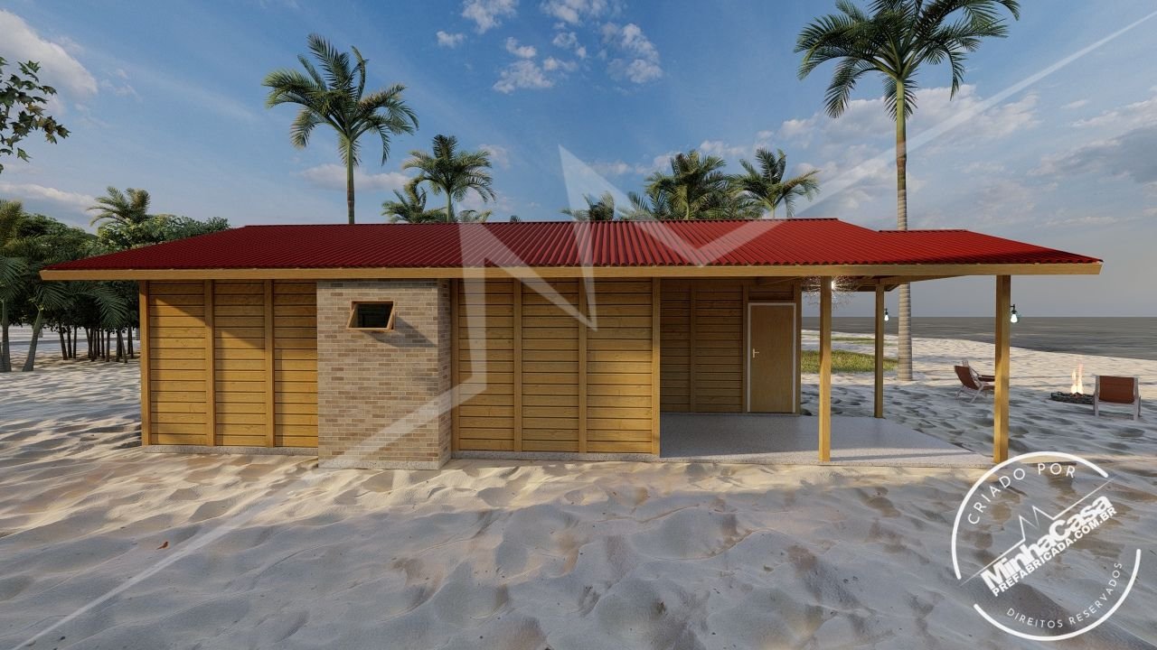 POP 2.1 de 68,31m² — Fachada lateral direita POP 2.1 de 68,31m² pré-fabricado em madeira pinus autoclave — fachada lateral direita