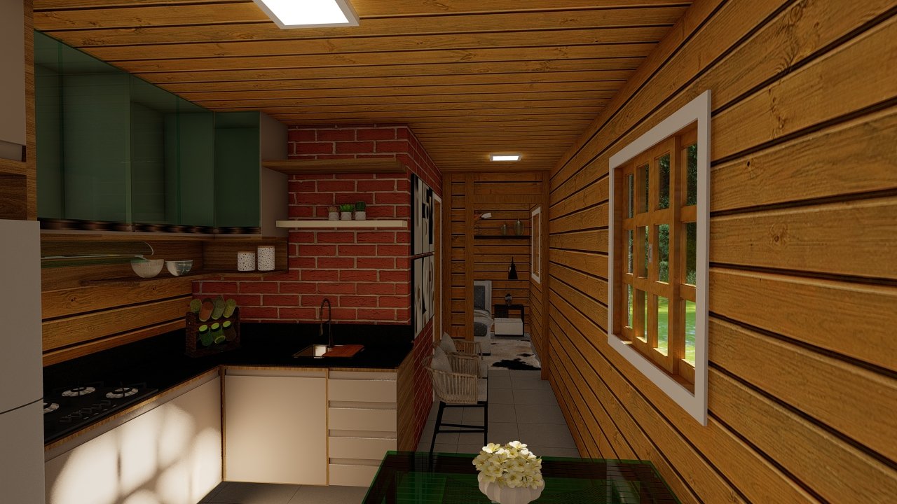 POP 1.1 de 31,5m² — Quarto em visão para o corredor POP 1.1 de 31,5m² pré-fabricado em madeira pinus autoclave — quarto em visão para o corredor