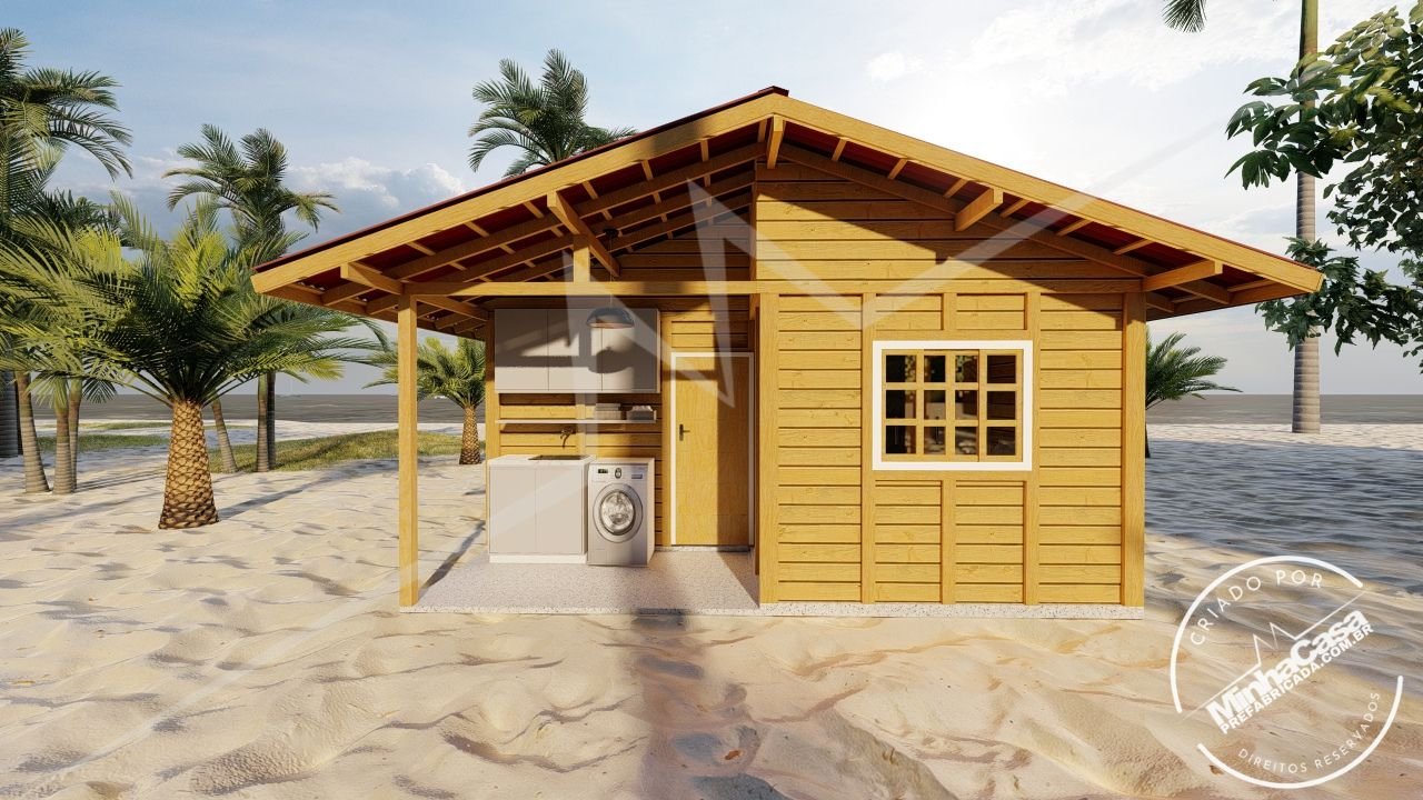 POP 2.1 de 68,31m² — Fachada posterior com lavanderia ou mini varanda POP 2.1 de 68,31m² pré-fabricado em madeira pinus autoclave — fachada posterior com lavanderia ou mini varanda