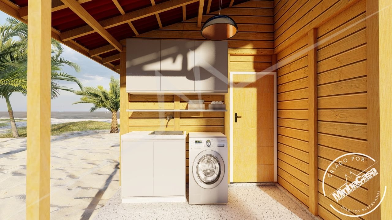 POP 2.1 de 68,31m² — Lavanderia ou área da varanda na parte posterior POP 2.1 de 68,31m² pré-fabricado em madeira pinus autoclave — lavanderia ou área da varanda na parte posterior