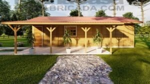 Casa de madeira com garagem e 4 quartos