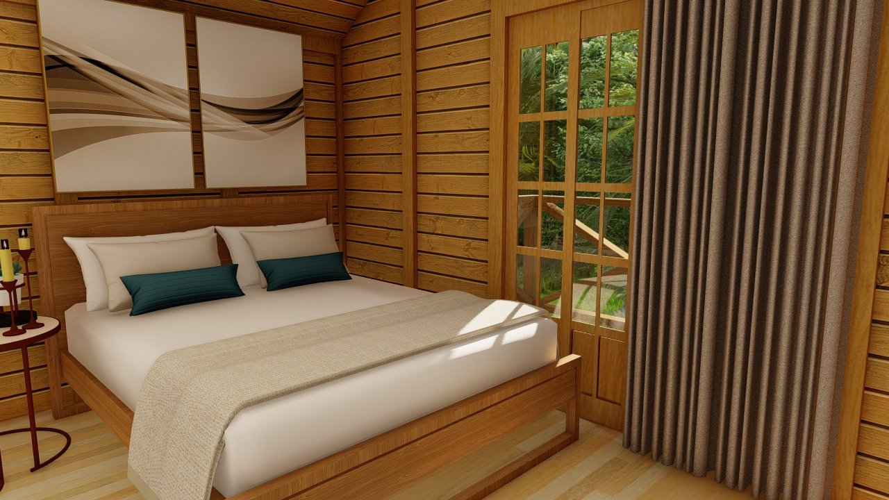 Casa de Madeira Prefabricada dormitorio com sacada