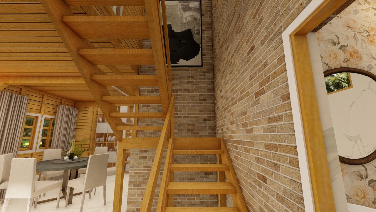 Casa de Madeira Prefabricada escada