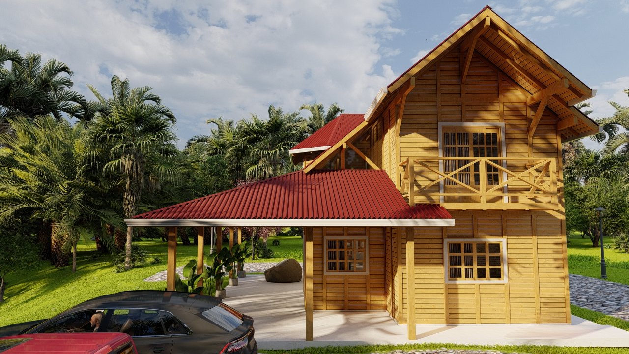 Casa de Madeira Prefabricada fachada lateral