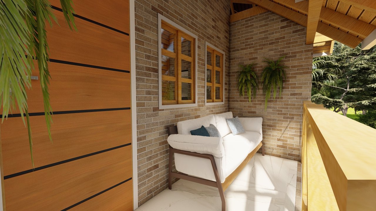 Casa de Madeira Prefabricada sacada.