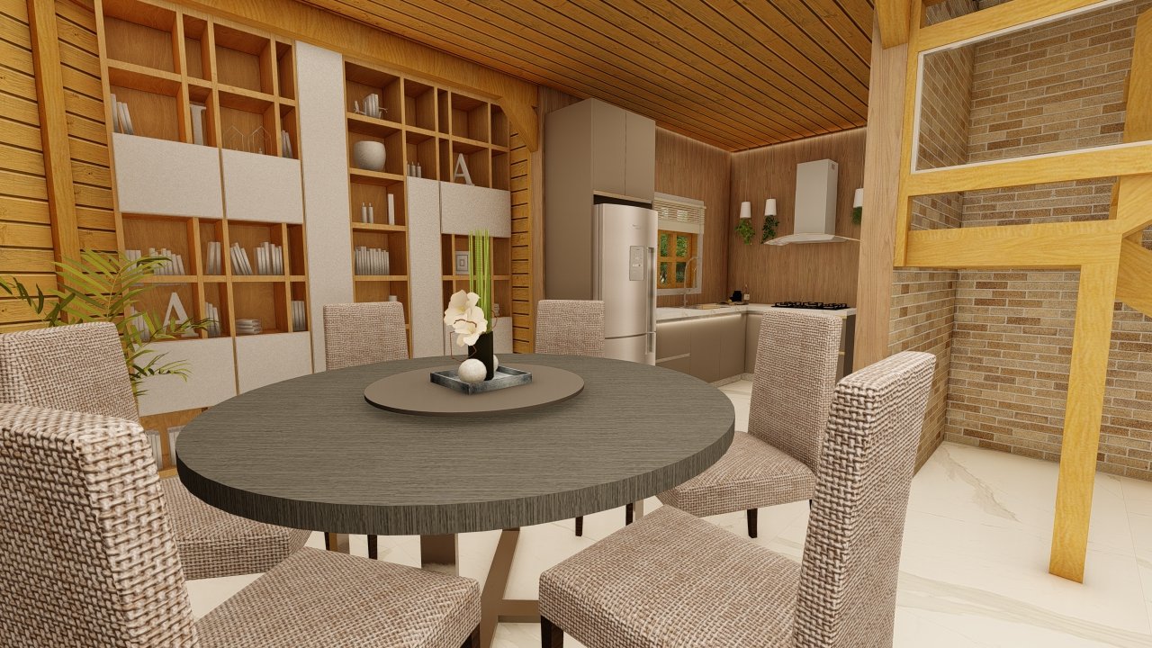 Casa de Madeira Prefabricada. mesa de janta