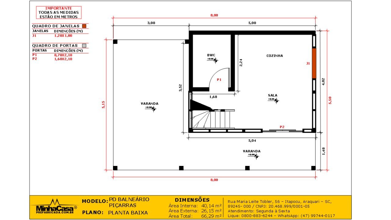 PD Balneário Piçarras de 66,29m² — Planta baixa térrea PD Balneário Piçarras de 66,29m² pré-fabricado em madeira pinus autoclave — planta baixa térrea