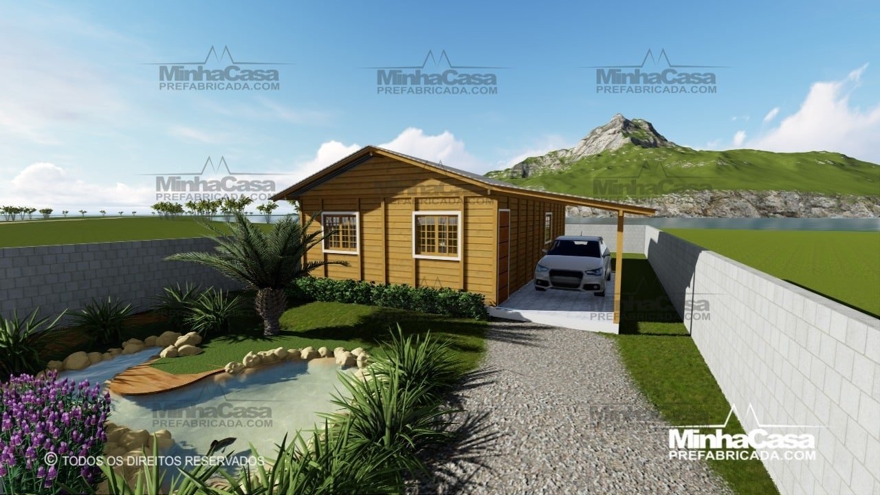 Kit casa de madeira com 4 quartos e garagem
