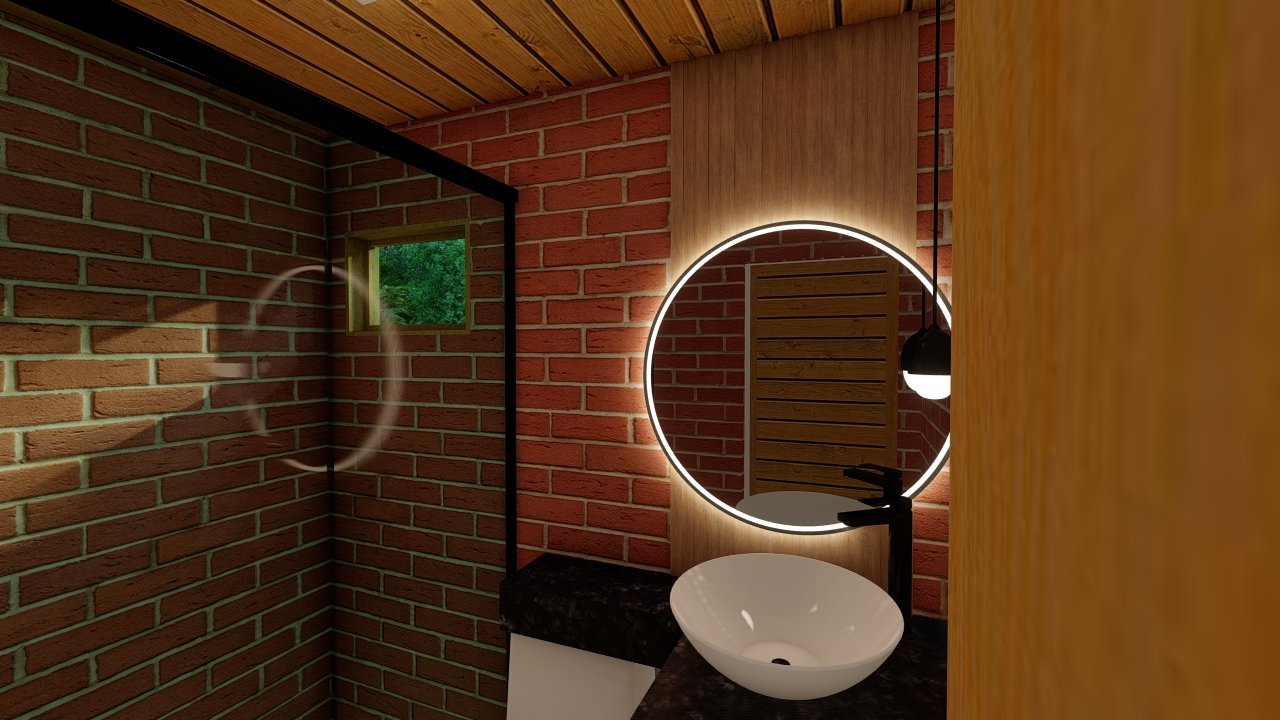 POP 1.1 de 31,5m² — Corredor em visão central com cozinha e quarto POP 1.1 de 31,5m² pré-fabricado em madeira pinus autoclave — corredor em visão central com cozinha e quarto