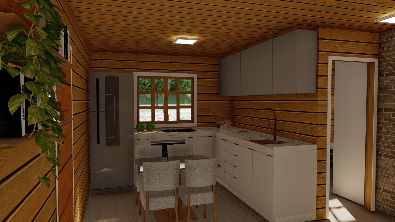 POP 2.0 de 60,29m² — Cozinha em outro ângulo POP 2.0 de 60,29m² pré-fabricado em madeira pinus autoclave — cozinha em outro ângulo