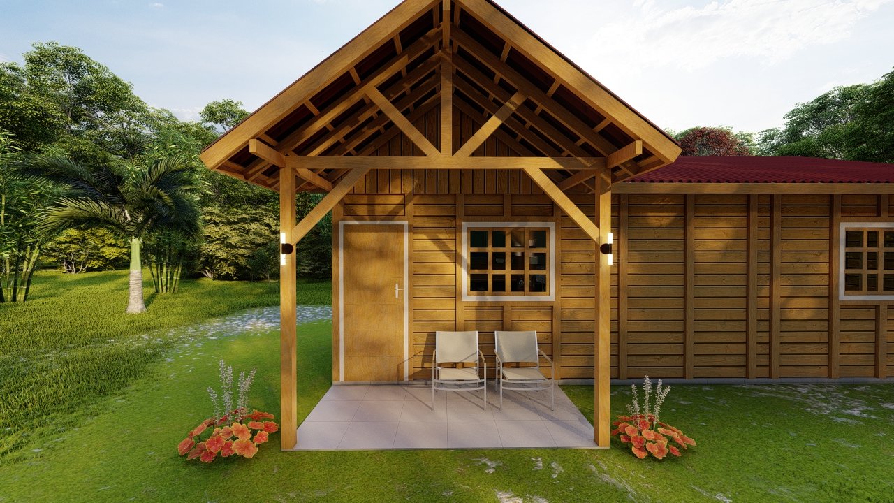 POP 1.1 de 31,5m² — Fachada principal POP 1.1 de 31,5m² pré-fabricado em madeira pinus autoclave — fachada principal