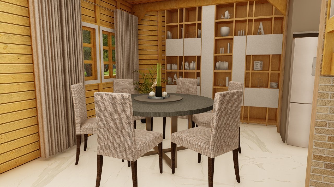 mesa de jantar Casa de Madeira Prefabricada.