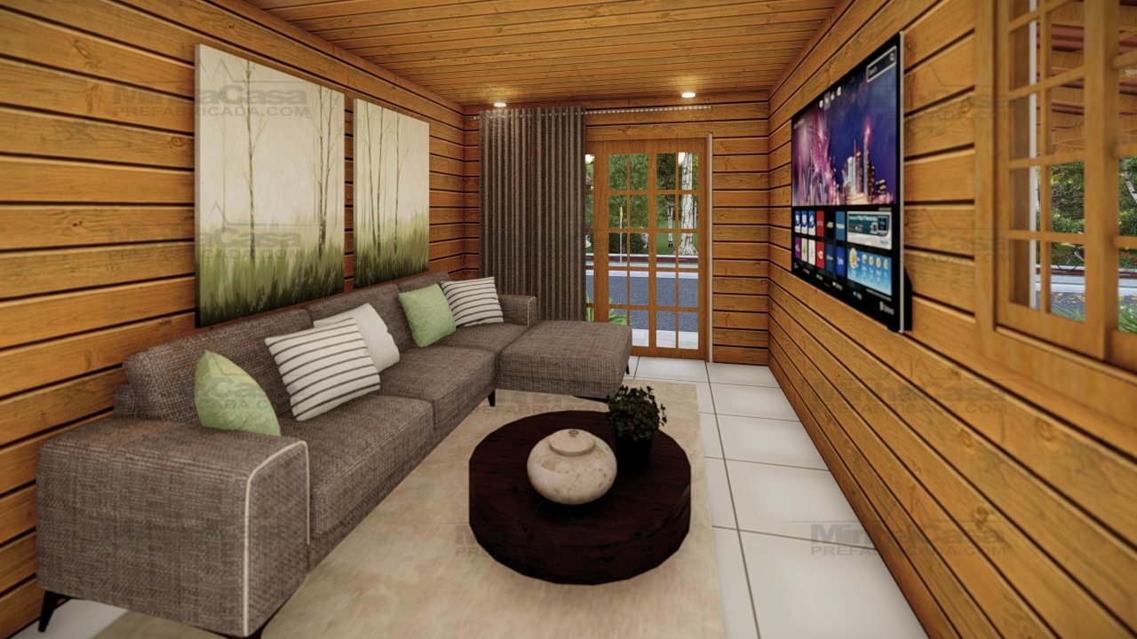CASA PREFABRICADA SALA Casa com design contemporâneo e simples