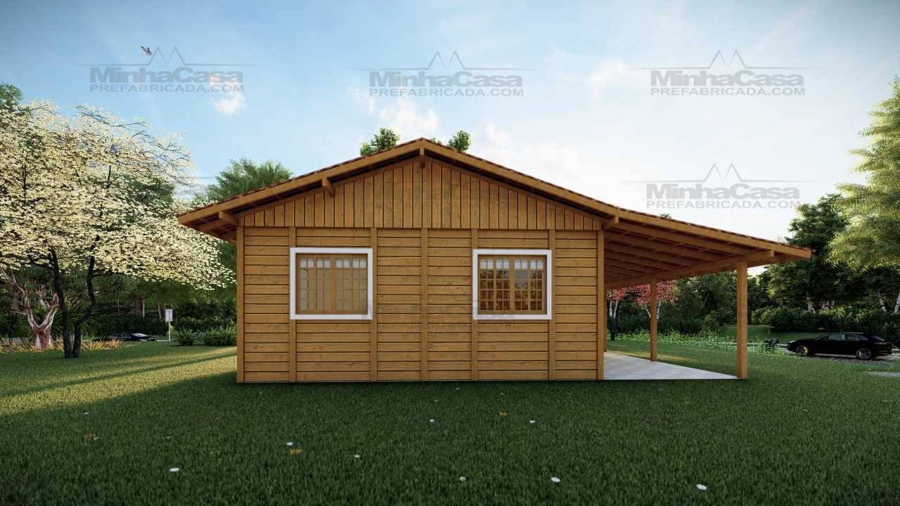 FACHADA FUNDO CASA PREFABRICADA POP 3.2 Casa de madeira de baixo custo