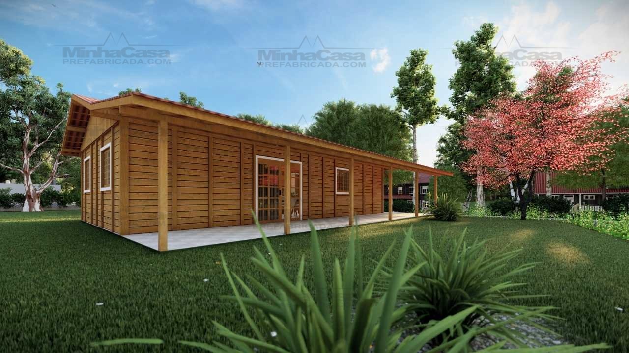 FACHADA LATERAL DIREITO CASA PREFABRICADA POP3.2 Casa com garagem e varanda