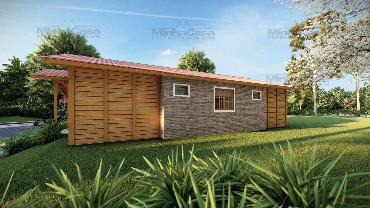 FACHADA LATERAL ESQUERDO CASA PREFABRICADA POP3.2 Casa de madeira com sistema econômico