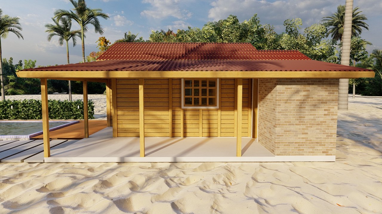 POP 2.2 de 52,50m² — Fachada lateral esquerda POP 2.2 de 52,50m² pré-fabricado em madeira pinus autoclave — fachada lateral esquerda