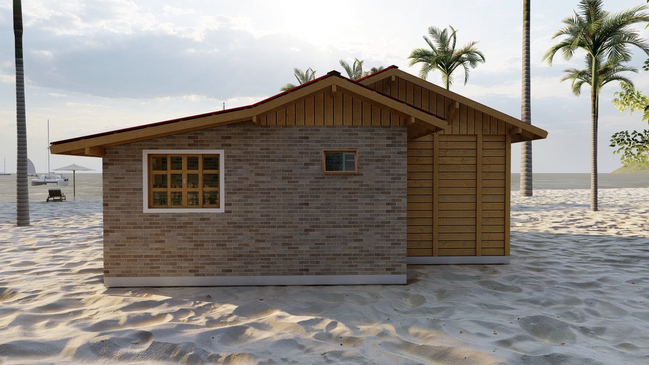 POP 2.2 de 52,50m² — Fachada posterior POP 2.2 de 52,50m² pré-fabricado em madeira pinus autoclave — fachada posterior