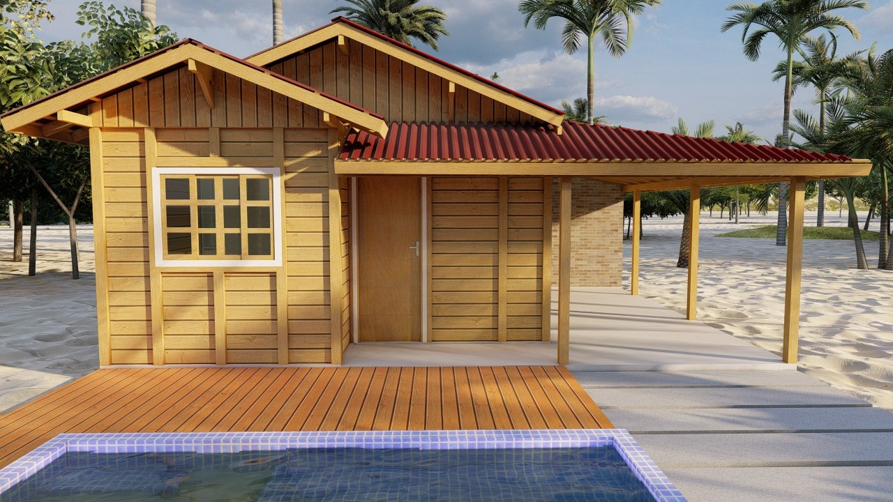 POP 2.2 de 52,50m² — Fachada principal POP 2.2 de 52,50m² pré-fabricado em madeira pinus autoclave — fachada principal