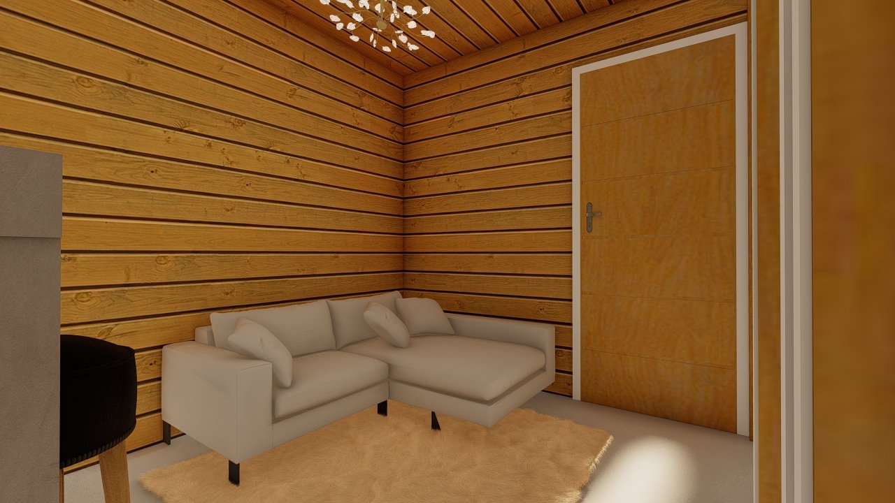 POP 2.2 de 52,50m² — Sala em outro ângulo POP 2.2 de 52,50m² pré-fabricado em madeira pinus autoclave — sala em outro ângulo