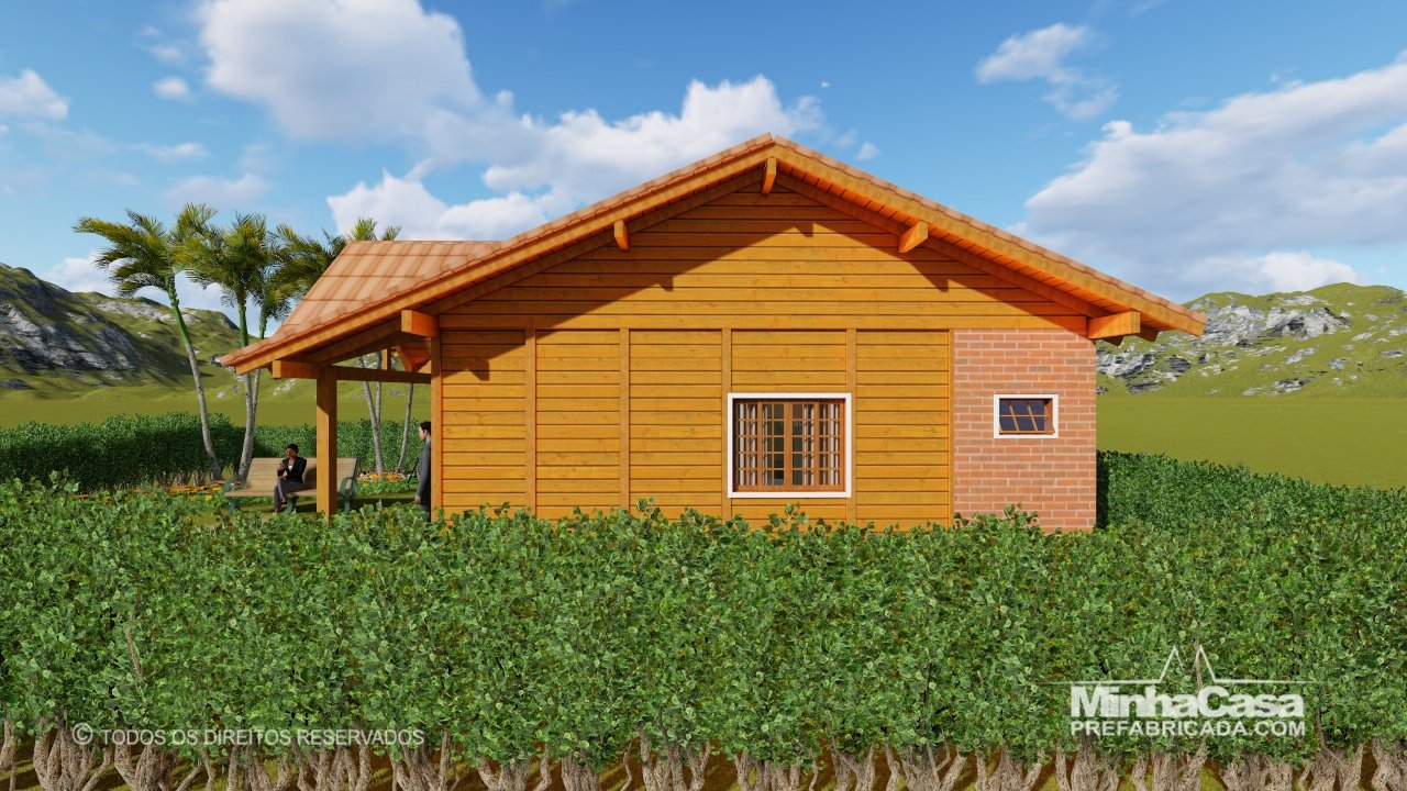 PD Cuiabá de 48,00m² — Fachada lateral esquerda PD Cuiabá de 48,00m² pré-fabricado em madeira pinus autoclave — fachada lateral esquerda