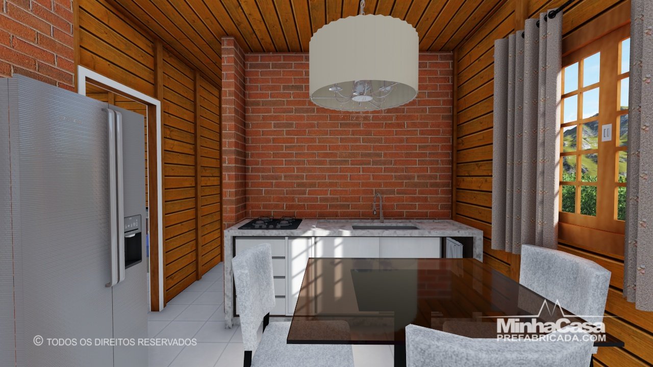 PD Cuiabá de 48,00m² — Cozinha com mesa de jantar PD Cuiabá de 48,00m² pré-fabricado em madeira pinus autoclave — cozinha com mesa de jantar