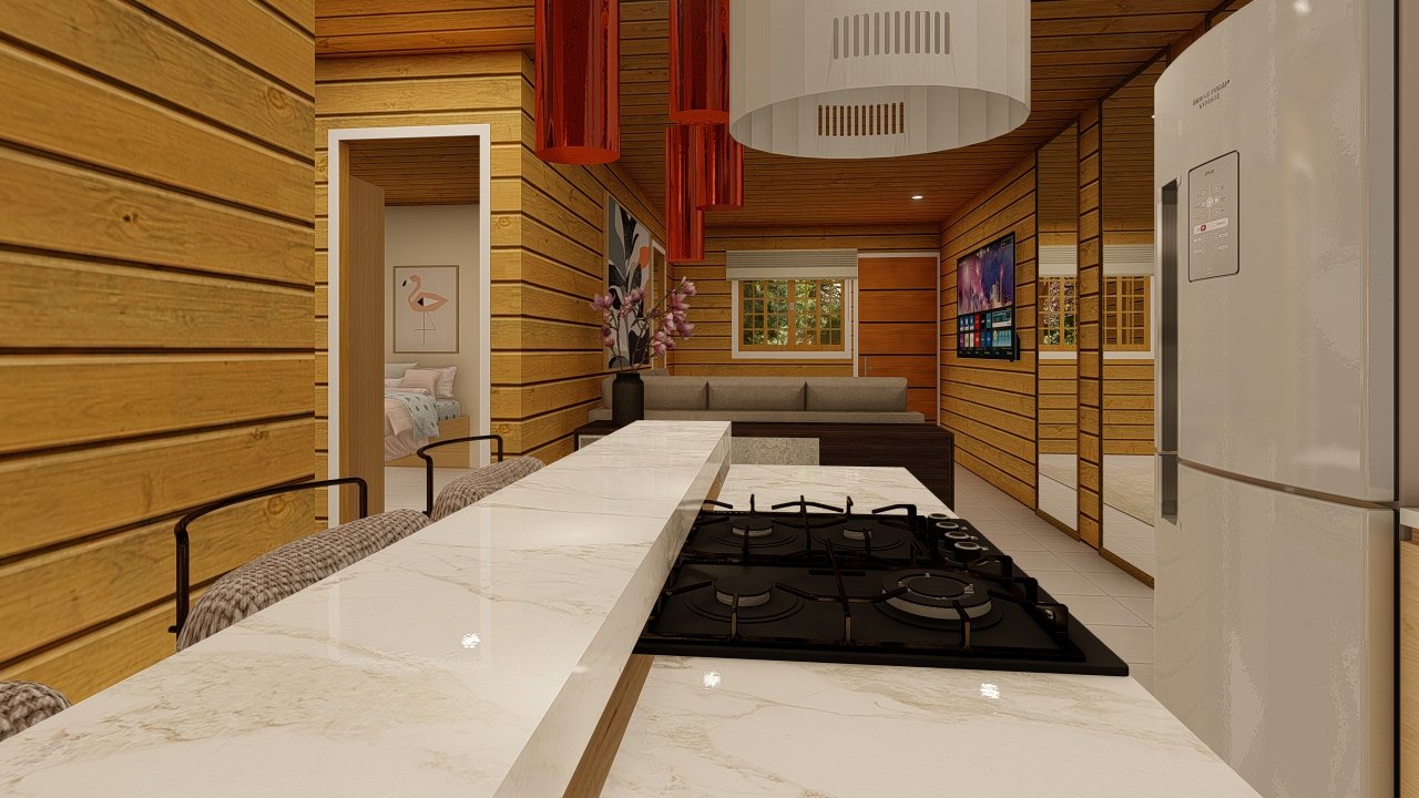 Casa de madeira com 3 quartos e planta econômica Casa de madeira com 3 quartos e planta econômica