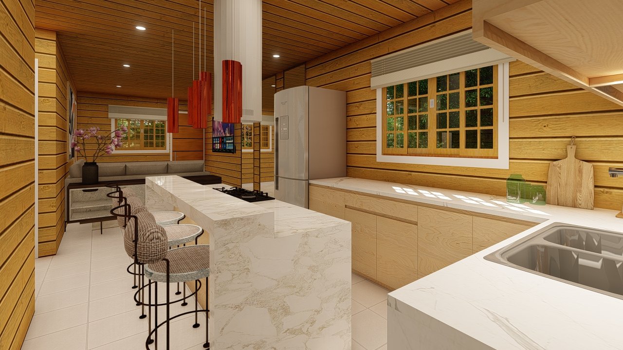 Casa de madeira com suíte e planta simples Casa de madeira com suíte e planta simples