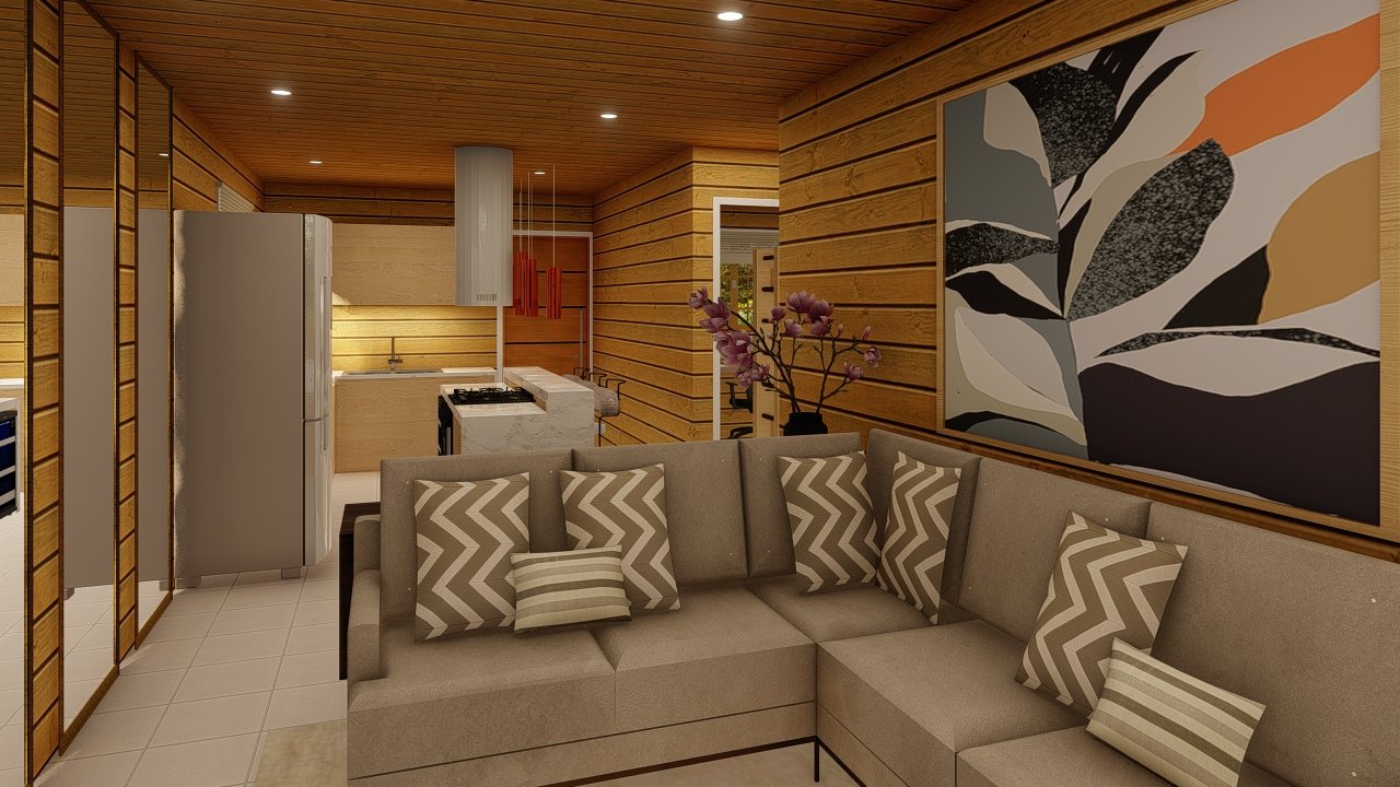 Casa pré-fabricada de madeira com garagem e 3 quartos Casa pré-fabricada de madeira com garagem e 3 quartos