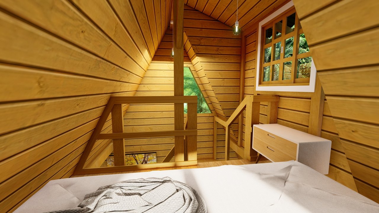 Mezanino e acesso – Pousada Pop 1-3 Mezanino com vista para escada – Pousada Pop 1-3