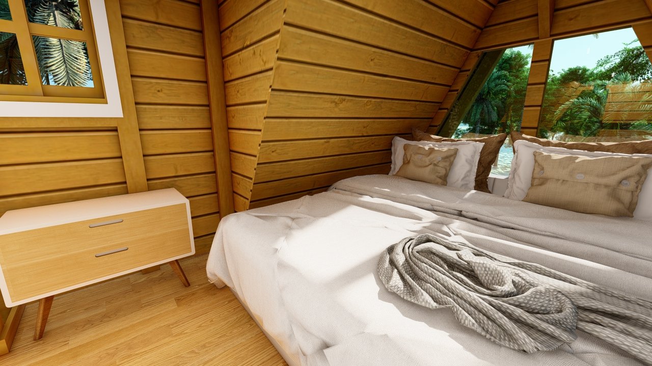 Quarto no mezanino – Ângulo lateral – Pousada Pop 1-3 Quarto do mezanino sob outro ângulo – Pousada Pop 1-3