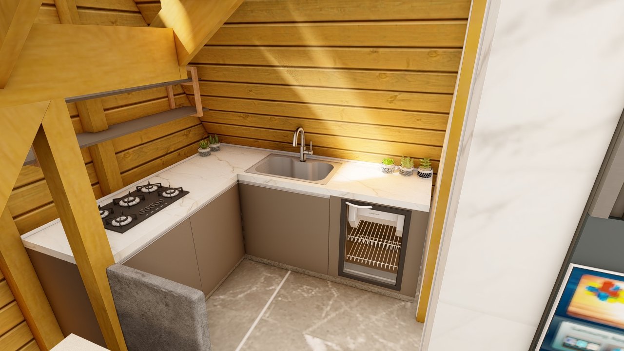 Cozinha – Pousada Pop 1-3 Cozinha integrada – Pousada Pop 1-3 de 32,81m²