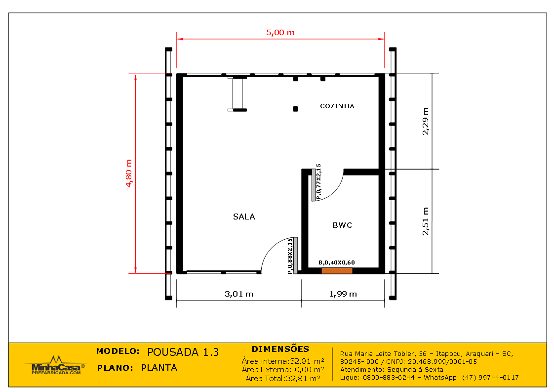 Planta baixa térrea – Pousada Pop 1-3 Planta baixa térrea – Pousada Pop 1-3 de 32,81m²