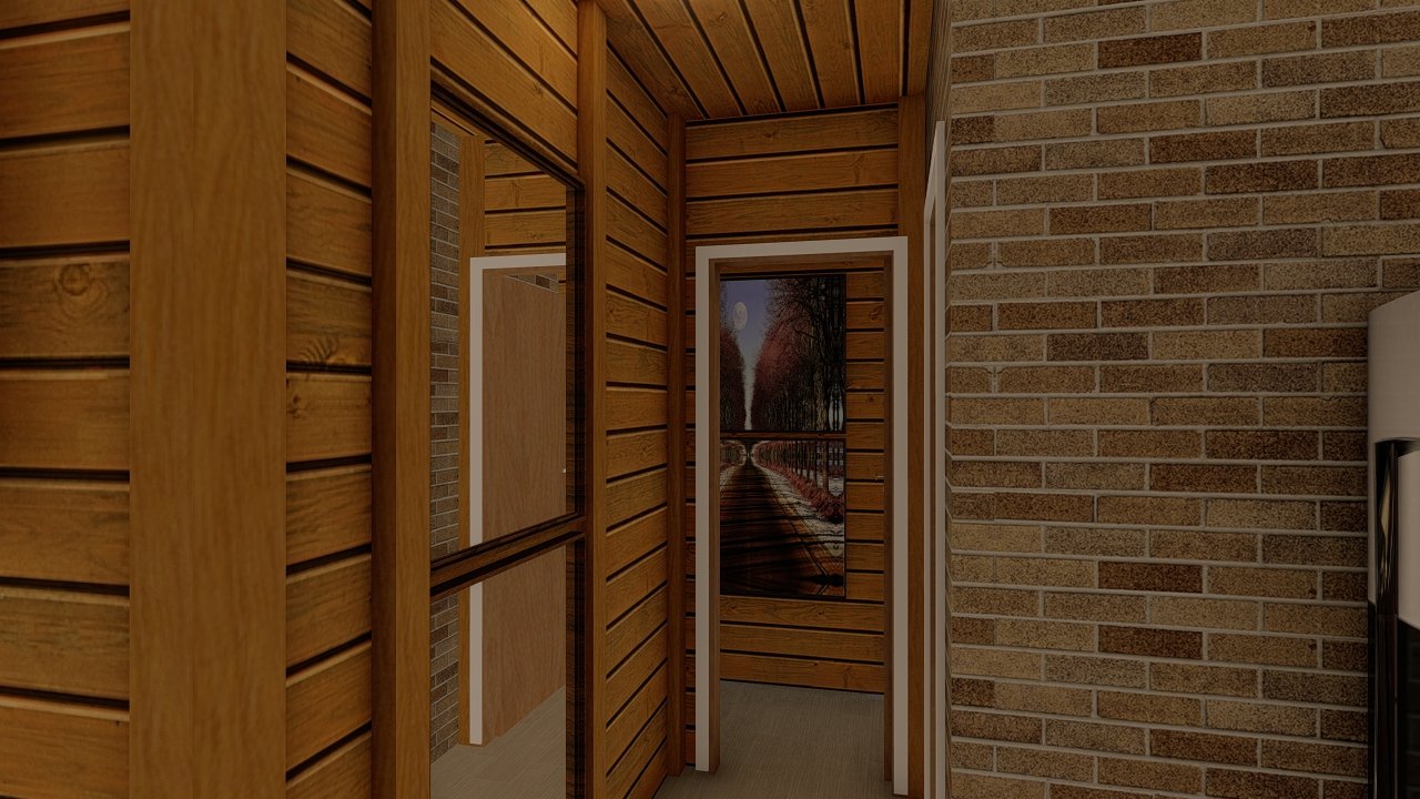 POP 1.3 de 34,35m² — Corredor com acesso ao banheiro e quarto POP 1.3 de 34,35m² pré-fabricado em madeira pinus autoclave — corredor com acesso ao banheiro e quarto