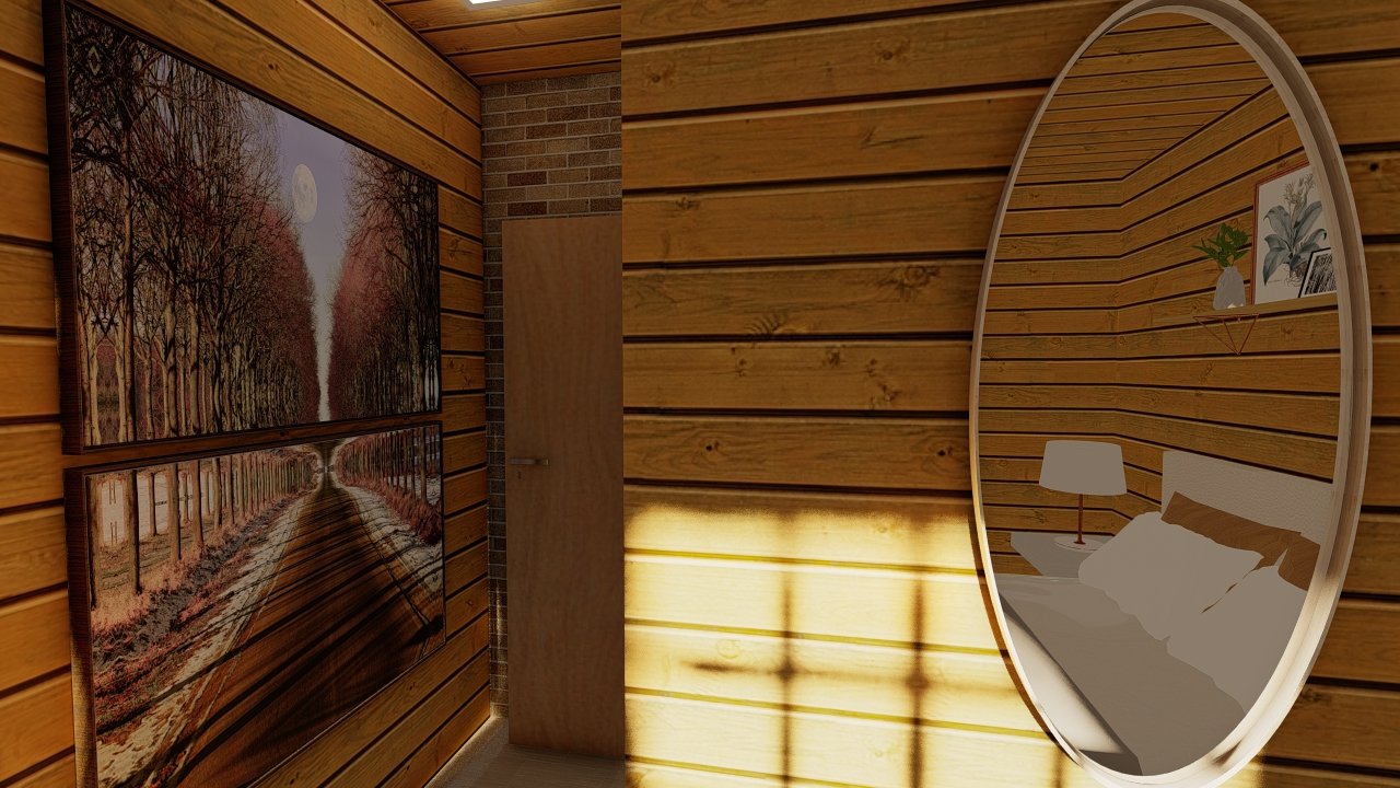 POP 1.3 de 34,35m² — Quarto em visão aproximada com foco nas paredes POP 1.3 de 34,35m² pré-fabricado em madeira pinus autoclave — quarto em visão aproximada com foco nas paredes