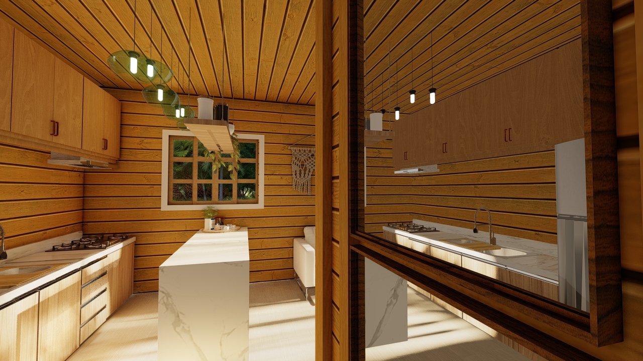 POP 1.3 de 34,35m² — Sala em outro ângulo POP 1.3 de 34,35m² pré-fabricado em madeira pinus autoclave — sala em outro ângulo