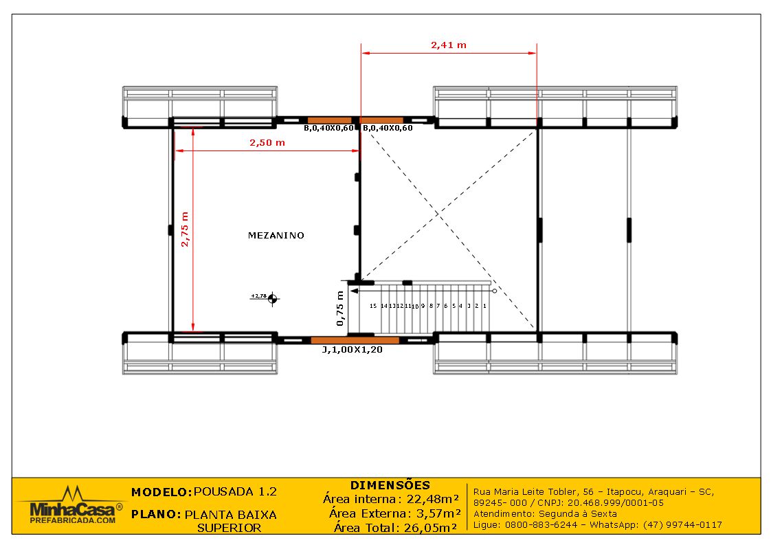 Planta baixa do mezanino da Pousada POP 1.2 Planta baixa do mezanino da Pousada POP 1.2 pré-fabricada