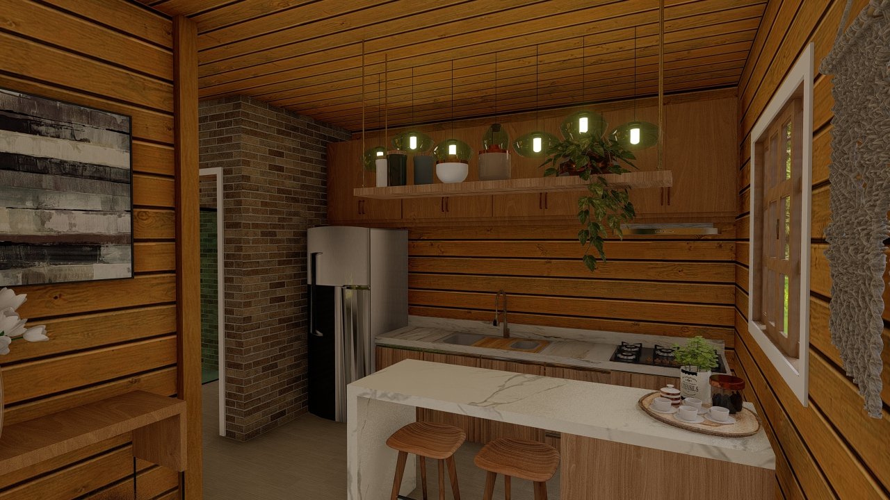 POP 1.3 de 34,35m² — Cozinha POP 1.3 de 34,35m² pré-fabricado em madeira pinus autoclave — cozinha