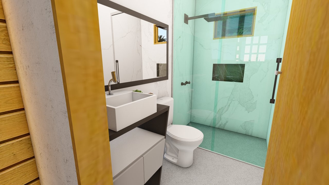 Interior da Pousada POP 1.2 — banheiro Banheiro da Pousada POP 1.2 pré-fabricada