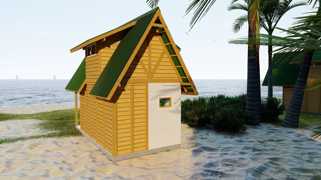 Pousada POP 1.2 — fachada posterior Vista posterior da Pousada POP 1.2 pré-fabricada