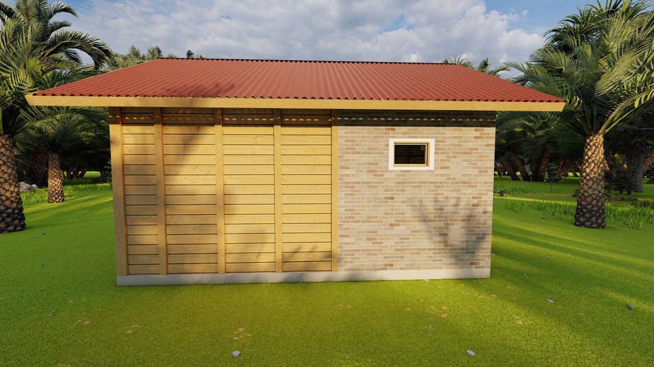 POP 1.3 de 34,35m² — Fachada posterior POP 1.3 de 34,35m² pré-fabricado em madeira pinus autoclave — fachada posterior