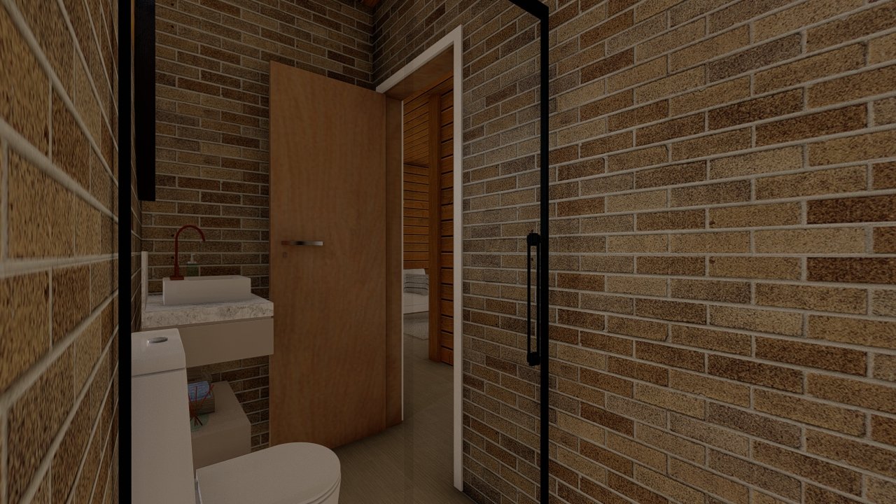 POP 1.3 de 34,35m² — Banheiro com visão do box POP 1.3 de 34,35m² pré-fabricado em madeira pinus autoclave — banheiro com visão do box