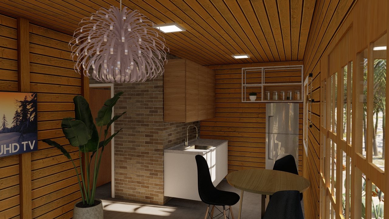 POP 2.4 45,81m² — Sala integrada à cozinha POP 2.4 45,81m² pré-fabricado em madeira pinus autoclave — sala integrada à cozinha