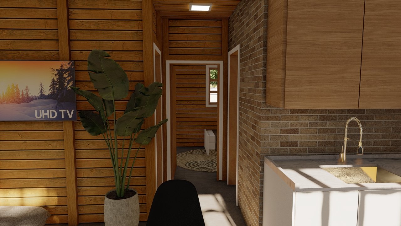 POP 2.4 45,81m² — Cozinha com visão do corredor principal POP 2.4 45,81m² pré-fabricado em madeira pinus autoclave — cozinha com visão do corredor principal