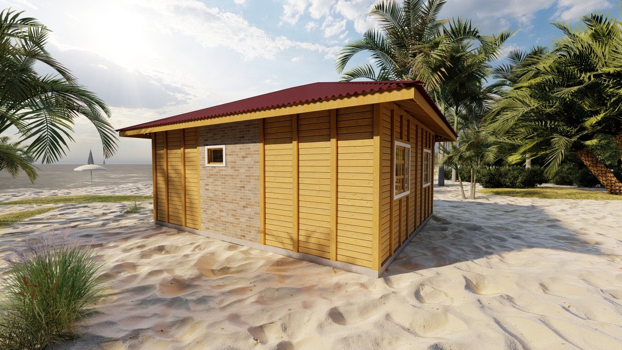 POP 2.4 45,81m² — Fachada lateral esquerda POP 2.4 45,81m² pré-fabricado em madeira pinus autoclave — fachada lateral esquerda